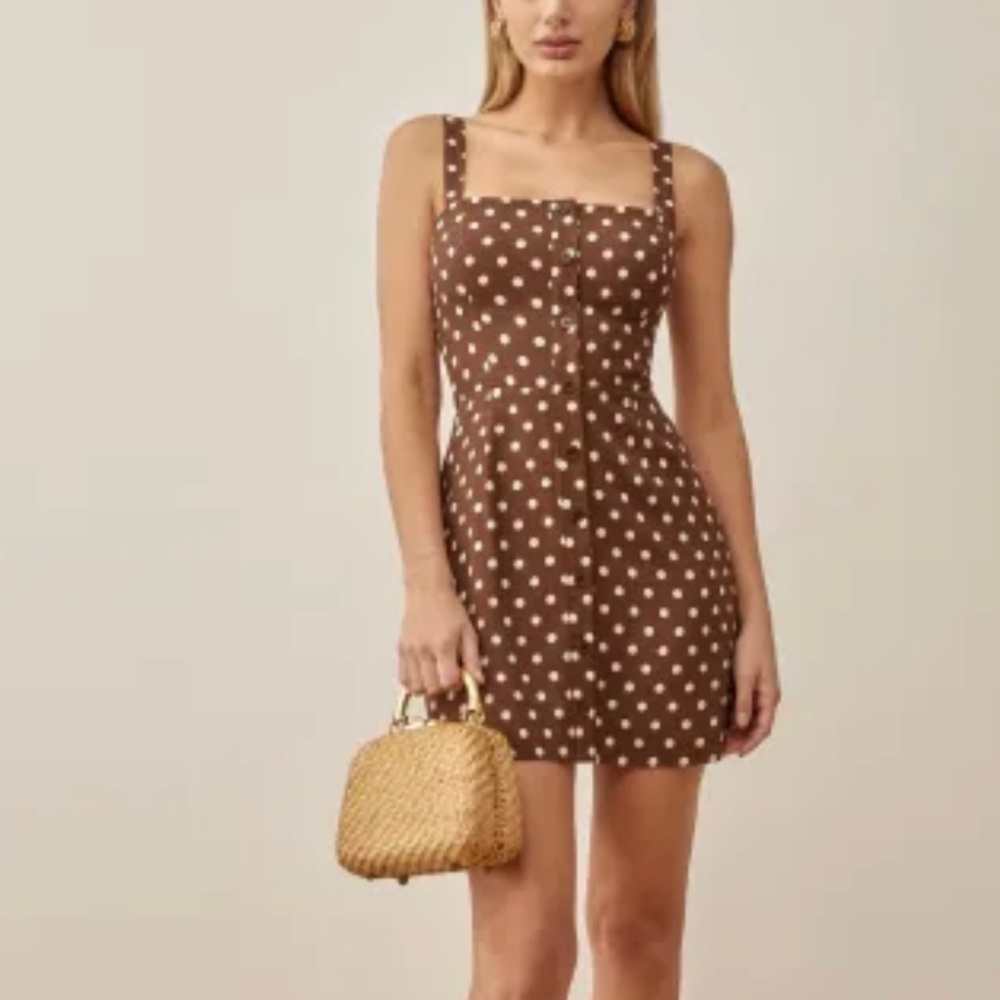 Reformation Antonella Brown Polka Dot Dress
